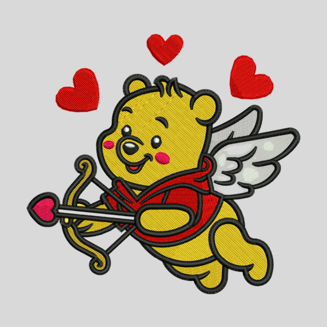 Valentine’s Day Teddy Bear Cupid Embroidery Design – Cute Love Bow & Heart Pattern